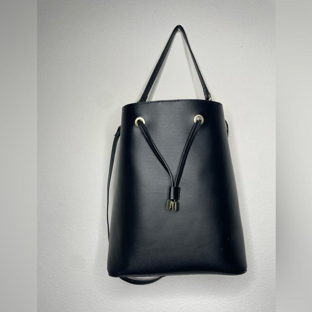 Rachel Elegant Black Leather Bucket Tote